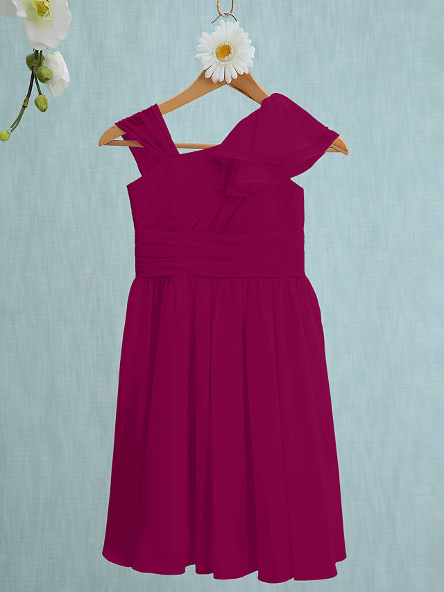 Pink Short Sheath Straps Flower Girl Dresses Chiffon Junior Bridesmaid Dress-27dress