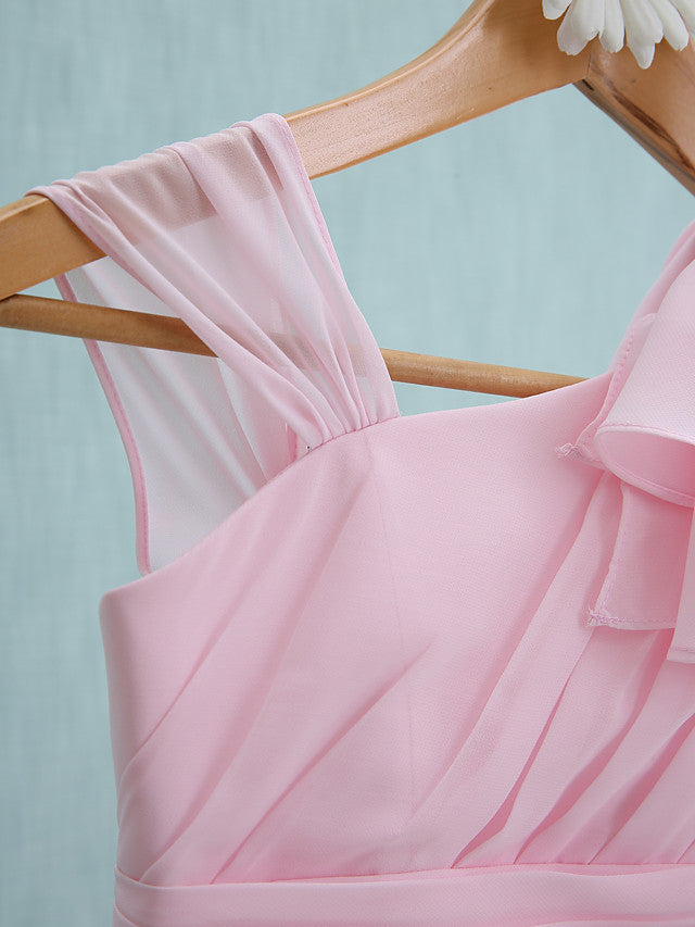 Pink Short Sheath Straps Flower Girl Dresses Chiffon Junior Bridesmaid Dress-27dress