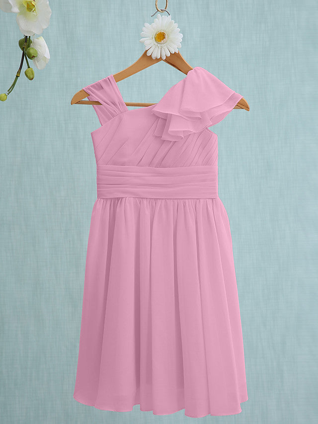 Pink Short Sheath Straps Flower Girl Dresses Chiffon Junior Bridesmaid Dress-27dress