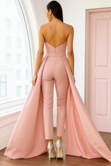 Pink Strapless Evening Dress with Sexy Back and Detachable Bow-27dress