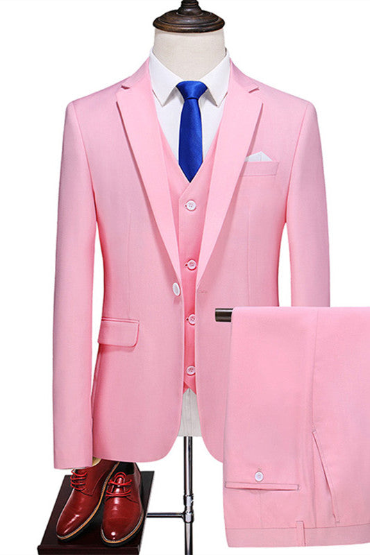 Pink Three Pieces Notched Lapel Fashion Prom Men Suit