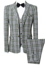 Plaid Peaked Lapel Three Pieces Bespoke Prom Suits