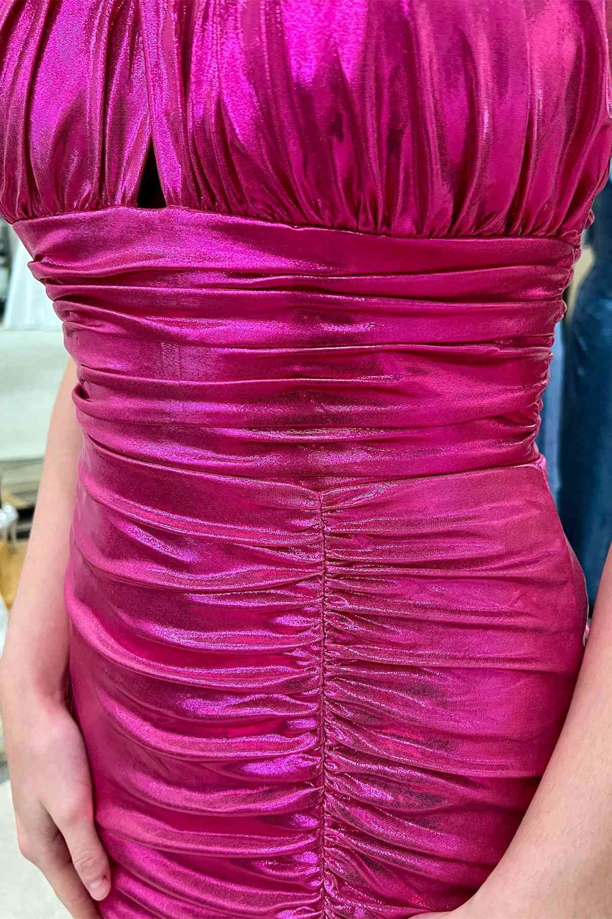 Pleated Halter Dusty Rose Mini Homecoming Dress