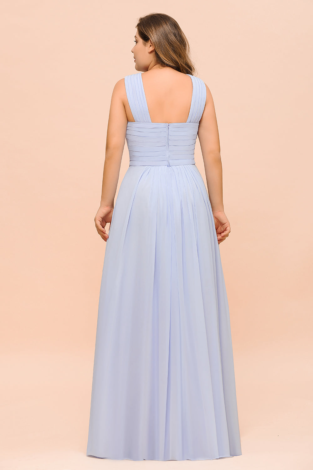 Plus Size Affordable Lavender Chiffon Bridesmaid Dresses with Ruffle-27dress