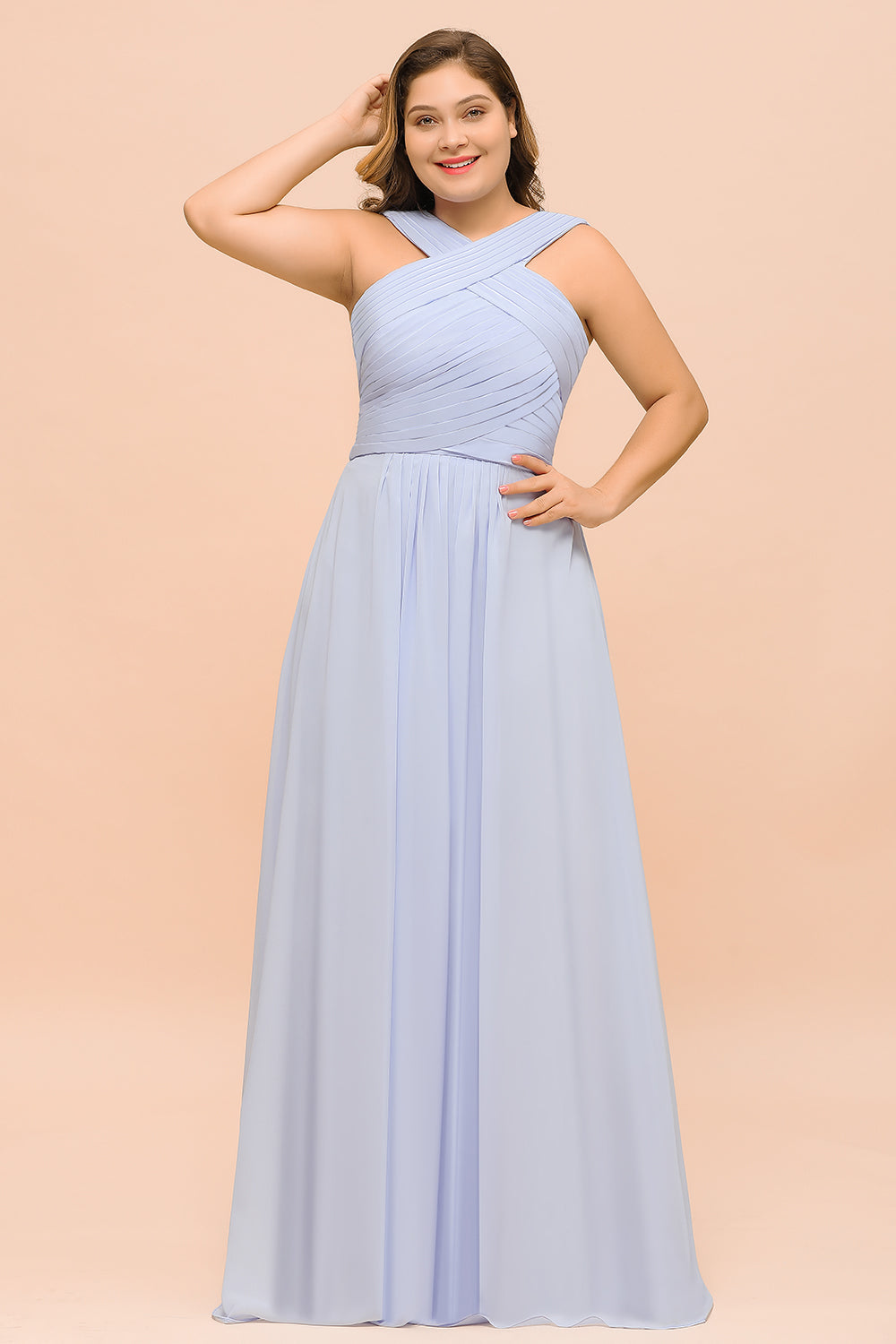 Plus Size Affordable Lavender Chiffon Bridesmaid Dresses with Ruffle-27dress