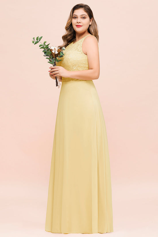 Load image into Gallery viewer, Plus Size Lace Sleeveless Affordable Daffodil Bridesmaid Dress-27dress
