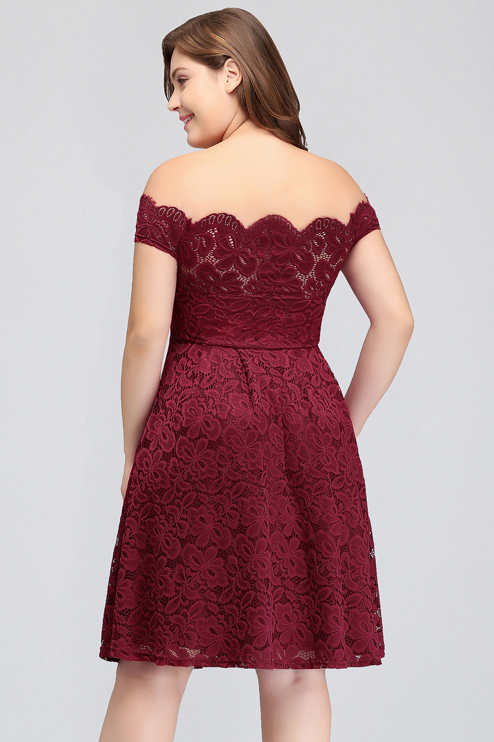 Plus Size Off-the-Shoulder Burgundy Lace Short Bridesmaid Dress Online 27dress Plus Size Off-the-Shoulder Burgundy Lace Short Bridesmaid Dress Online 27dress