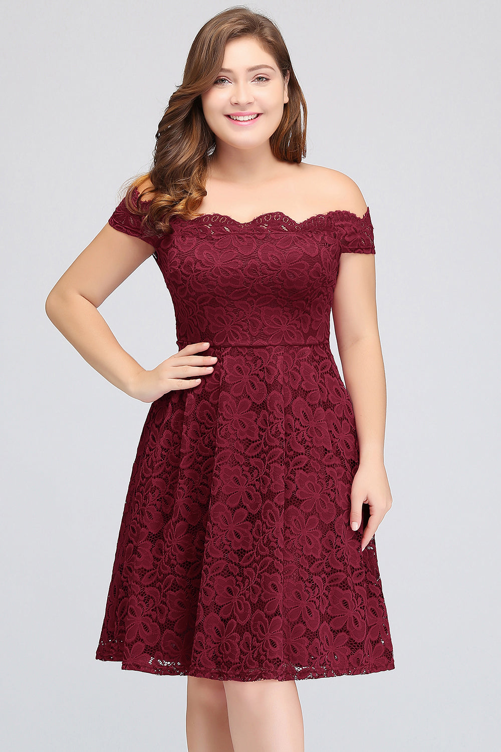 bridesmaid dresses burgundy plus size Ever-Pretty Shop Chiffon A-Line Short Sleeves with Bowknot High Slit Dress Picture Color Plus Size Off-Shoulder Burgundy Lace