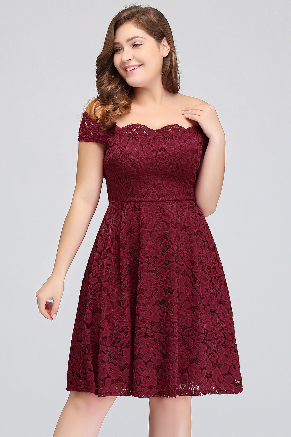 Plus Size Off-the-Shoulder Burgundy Lace Short Bridesmaid Dress Online 27dress Plus Size Off-the-Shoulder Burgundy Lace Short Bridesmaid Dress Online 27dress