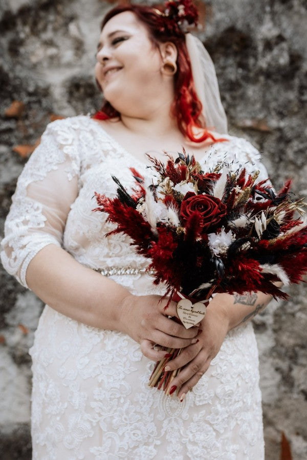 27DRESS Plus Size Short Sleeves V-neck Wedding Dresses with Lace Applique