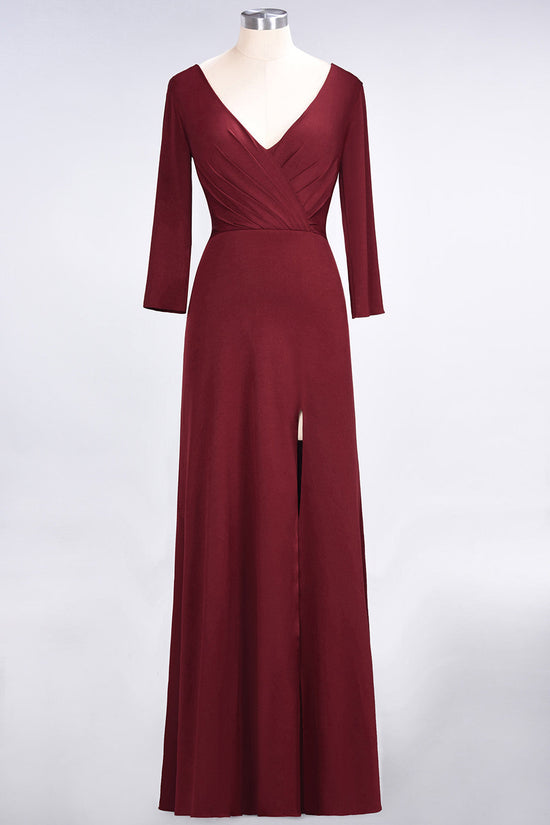 Popular Spandex Long-Sleeves Burgundy Bridesmaid Dresses with Side-Slit-27dress
