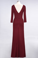 Popular Spandex Long-Sleeves Burgundy Bridesmaid Dresses with Side-Slit-27dress