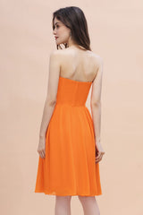 Pretty Strapless Sweetheart Chiffon Sequins Short Bridesmaid Dress with Ruffles-27dress
