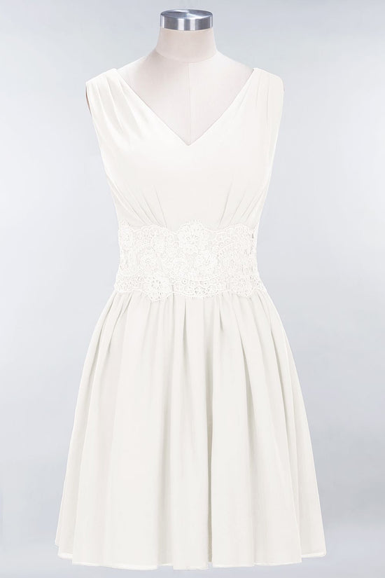 Pretty V-Neck Short Sleeveless Lace Bridesmaid Dresses Online-27dress