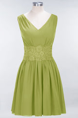 Pretty V-Neck Short Sleeveless Lace Bridesmaid Dresses Online-27dress