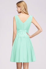 Pretty V-Neck Short Sleeveless Lace Bridesmaid Dresses Online-27dress