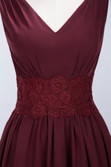 Pretty V-Neck Short Sleeveless Lace Bridesmaid Dresses Online-27dress
