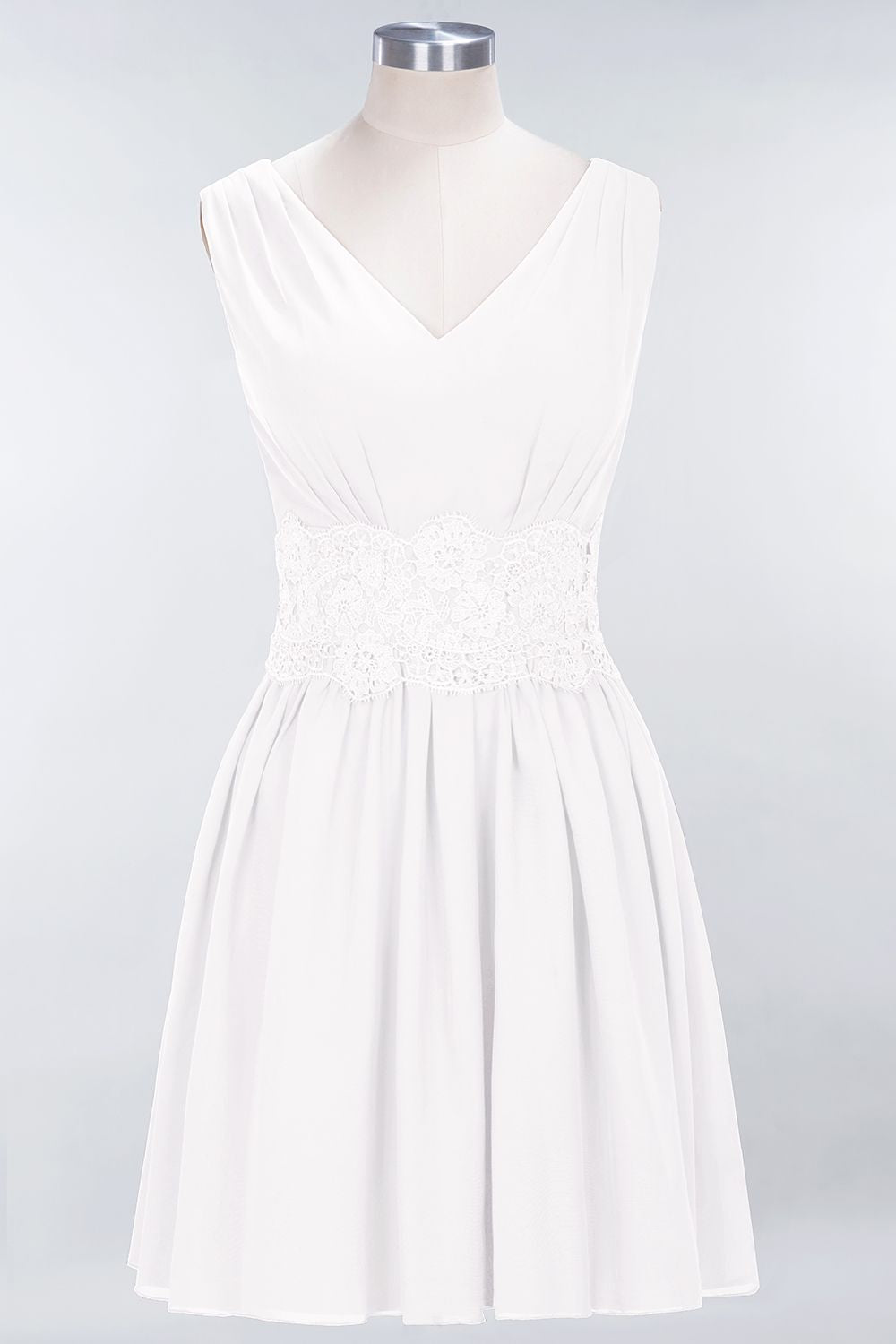 Pretty V-Neck Short Sleeveless Lace Bridesmaid Dresses Online-27dress