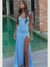 27DRESS Light/Sky Blue Sheath Spaghetti Straps Open Back Bridesmaid Dress with Slit