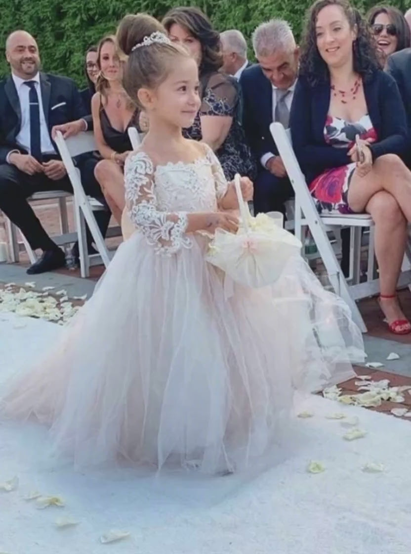 27dress Long Sleeves lace Tulle Flower Girl Dresses