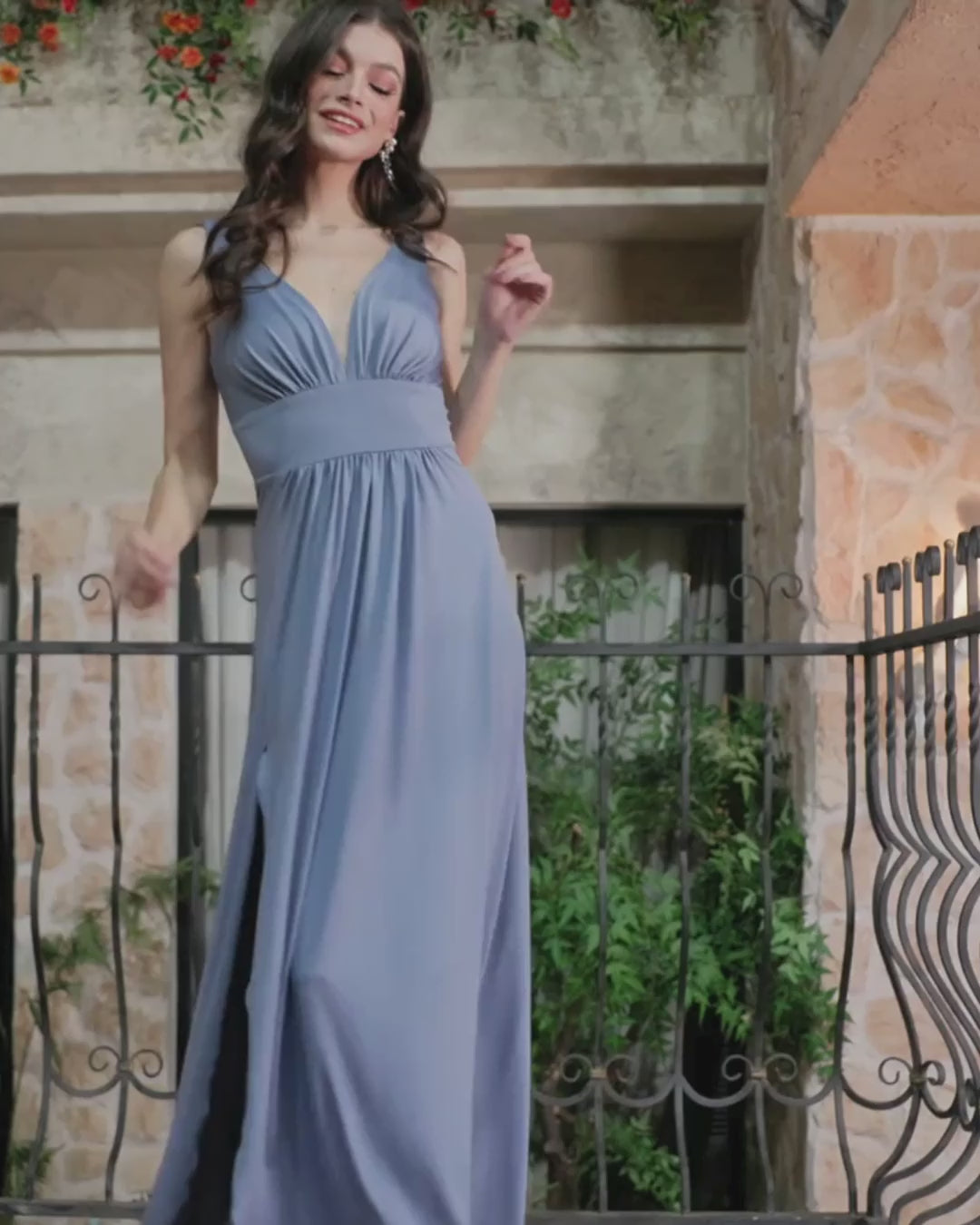 Long A-line V-Neck Sleeveless Floor Length Formal Dress with Slit-27dress
