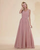 Long A line V-neck Ruffle Sleeveless Chiffon Bridesmaid Dress-27dress