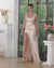 Champagne Satin V-neck Sheath Long Prom Dress with Slit-27dress