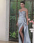 Sky Blue Sweetheart Mermaid Long Prom Dress with Slit-27dress