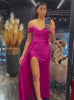Elegant Off-the-Shoulder Mermaid Split Sleeveless Prom Dress with Sweep Train