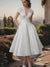 27DRESS Short A-line V-Neck Tea-Length Lace Satin Wedding Dresses with Pockets