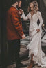 A-line Lace V-neck Long Sleeves Wedding Dress with Sashes and Sweep Train-27dress