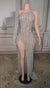Shining One Sleeve Asymmetrical Evening Dress with Train and Diamonds-27dress