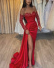 Sheath Sweetheart Strapless Paillette Split Side Prom Dresses with Chapel Train-27dress