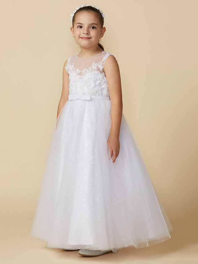ankle length communion dresses Joan Calabrese White Tea Length Lace Hem Dress 119377 8X (14) / White