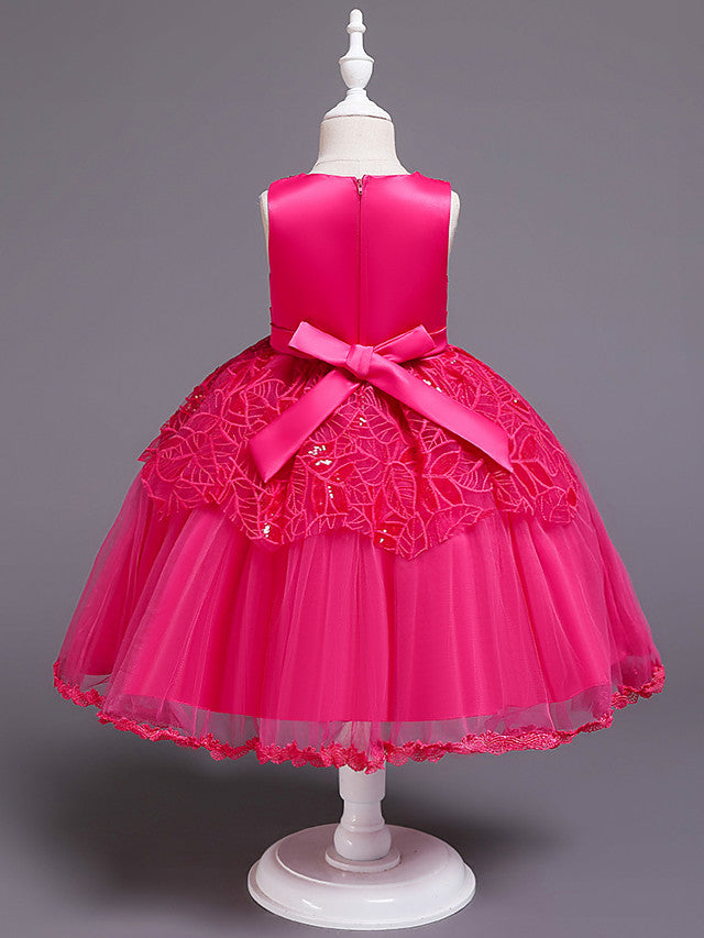 Princess Satin Tulle Sleeveless Jewel Neck Wedding First Communion Birthday Flower Girl Dresses-27dress