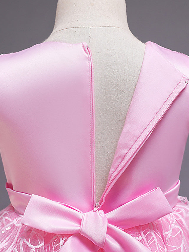 Princess Satin Tulle Sleeveless Jewel Neck Wedding First Communion Birthday Flower Girl Dresses-27dress