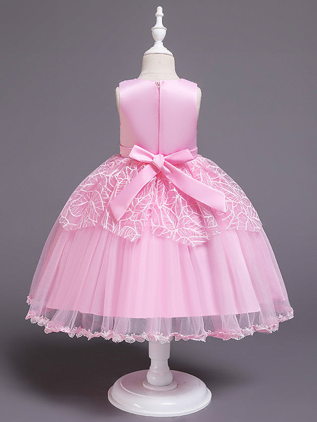 Princess Satin Tulle Sleeveless Jewel Neck Wedding First Communion Birthday Flower Girl Dresses-27dress