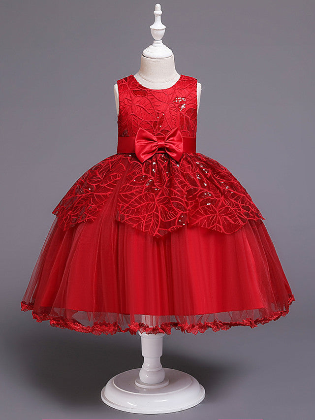 Princess Satin Tulle Sleeveless Jewel Neck Wedding First Communion Birthday Flower Girl Dresses-27dress
