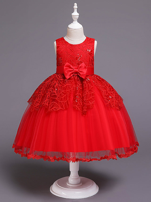 Princess Satin Tulle Sleeveless Jewel Neck Wedding First Communion Birthday Flower Girl Dresses-27dress