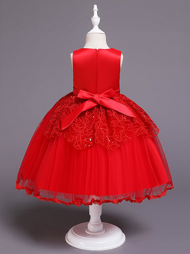 Princess Satin Tulle Sleeveless Jewel Neck Wedding First Communion Birthday Flower Girl Dresses-27dress