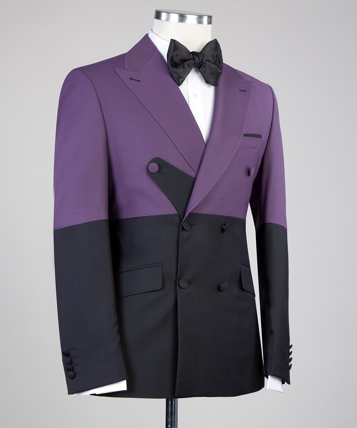 Purple And Black Double Breasted Peaked Lapel Men Suits for Prom