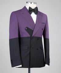 Purple And Black Double Breasted Peaked Lapel Men Suits for Prom