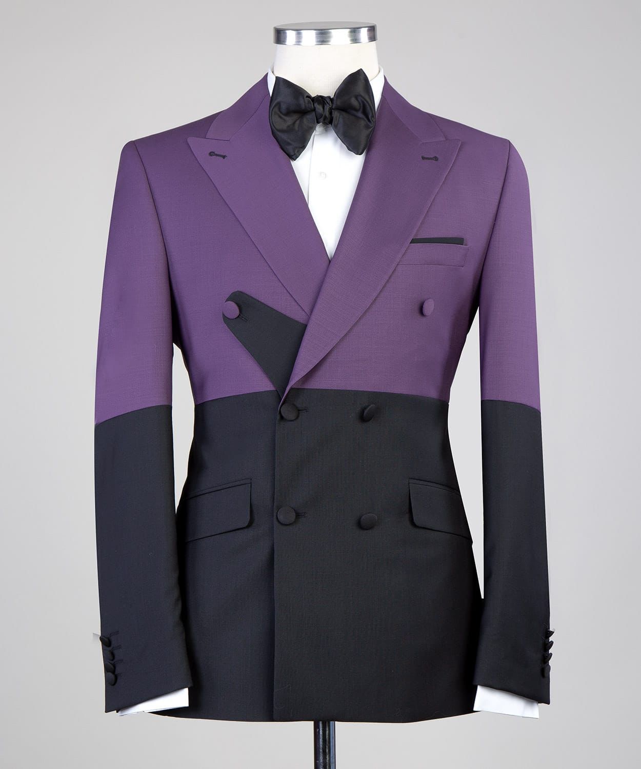 Purple And Black Double Breasted Peaked Lapel Men Suits for Prom