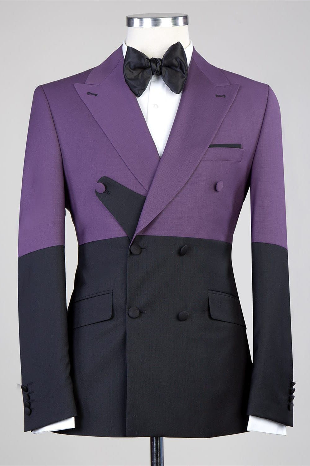Purple And Black Double Breasted Peaked Lapel Men Suits for Prom
