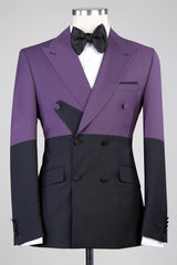 Purple And Black Double Breasted Peaked Lapel Men Suits for Prom
