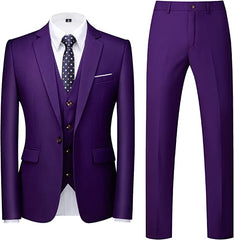 Notched Lapel Close Fitting Three Pieces Purple Prom Suits