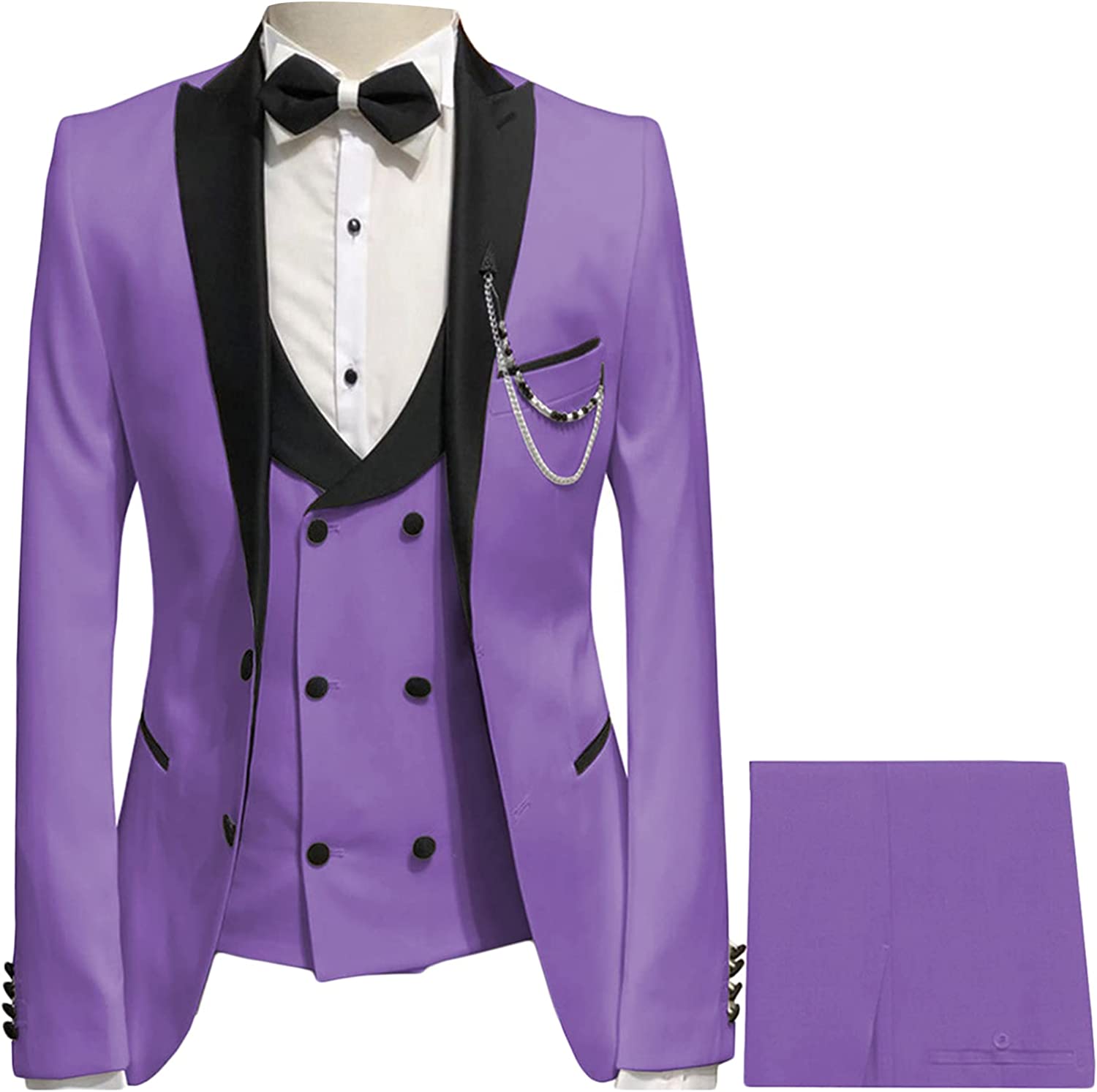 Peaked Lapel Three Pieces Slim Fit Purple Prom Suits