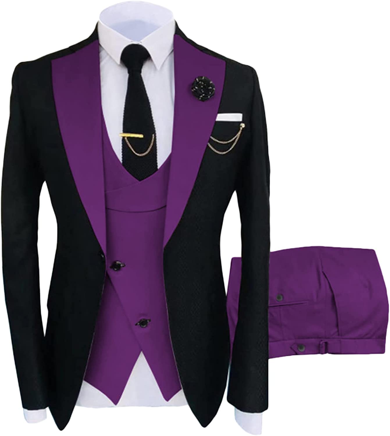 Shawl Lapel Three Pieces Bespoke Purple Prom Suits