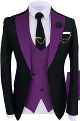 Shawl Lapel Three Pieces Bespoke Purple Prom Suits