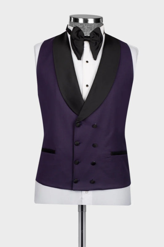 Purple Shawl Lapel Three Pieces Wedding Men Suits